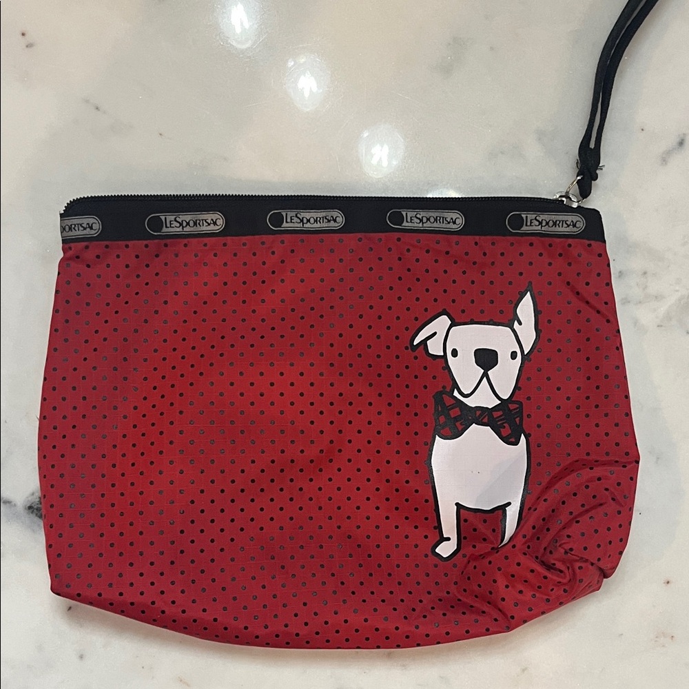 LeSportsac Red Polka Dot Pouch with Dog Design